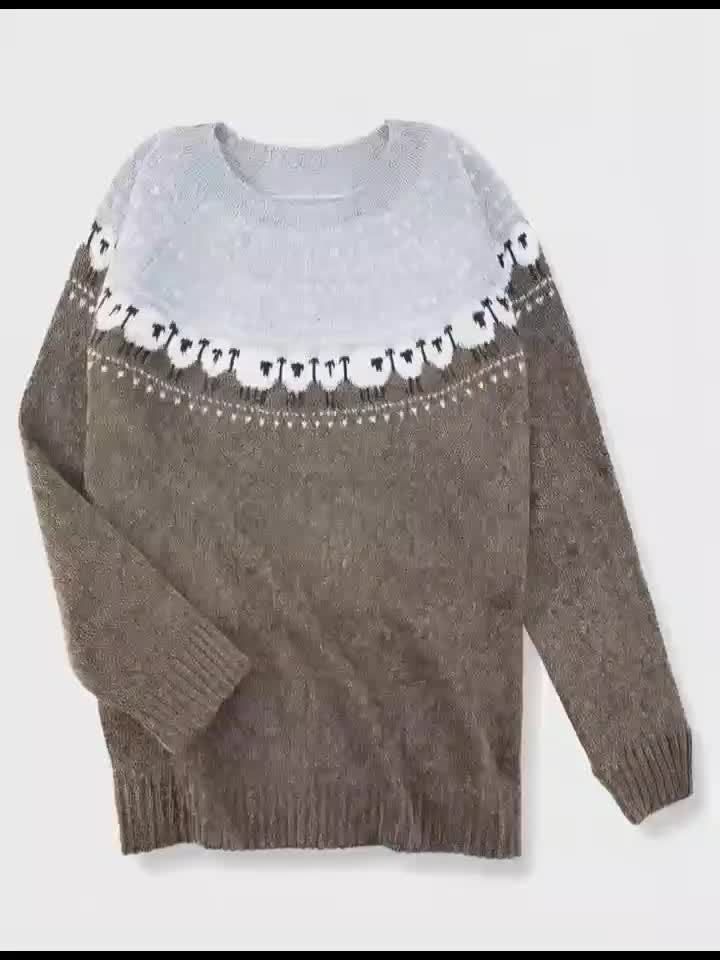 SHEEP JACQUARD KNIT SWEATER FOR WOMEN