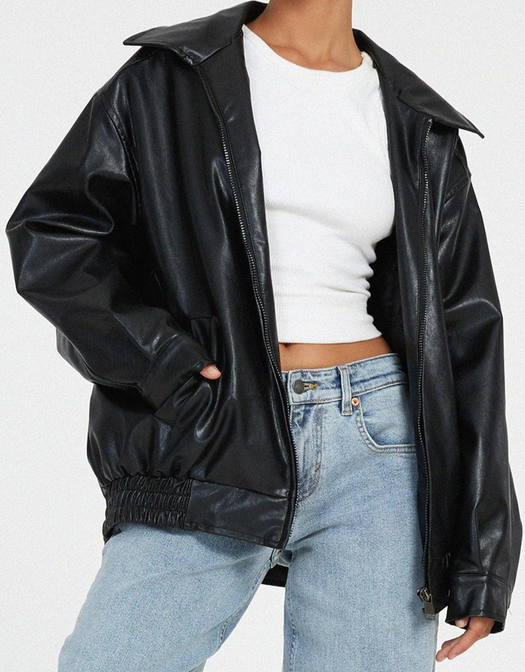 OVERSIZED FAUX SUEDE LEATHER JACKET FOR WOMEN