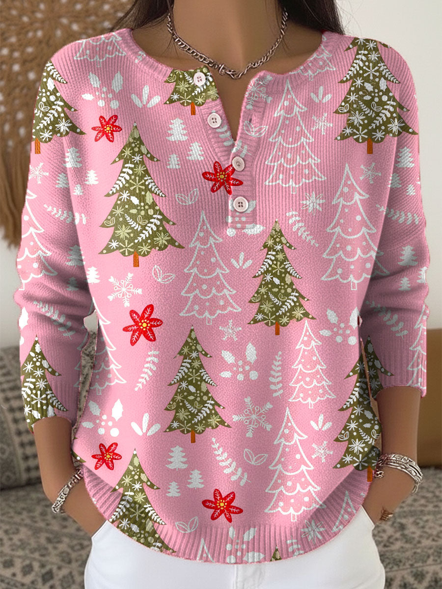 BUTTONED COLLAR CHRISTMAS SWEATER FOR WOMEN