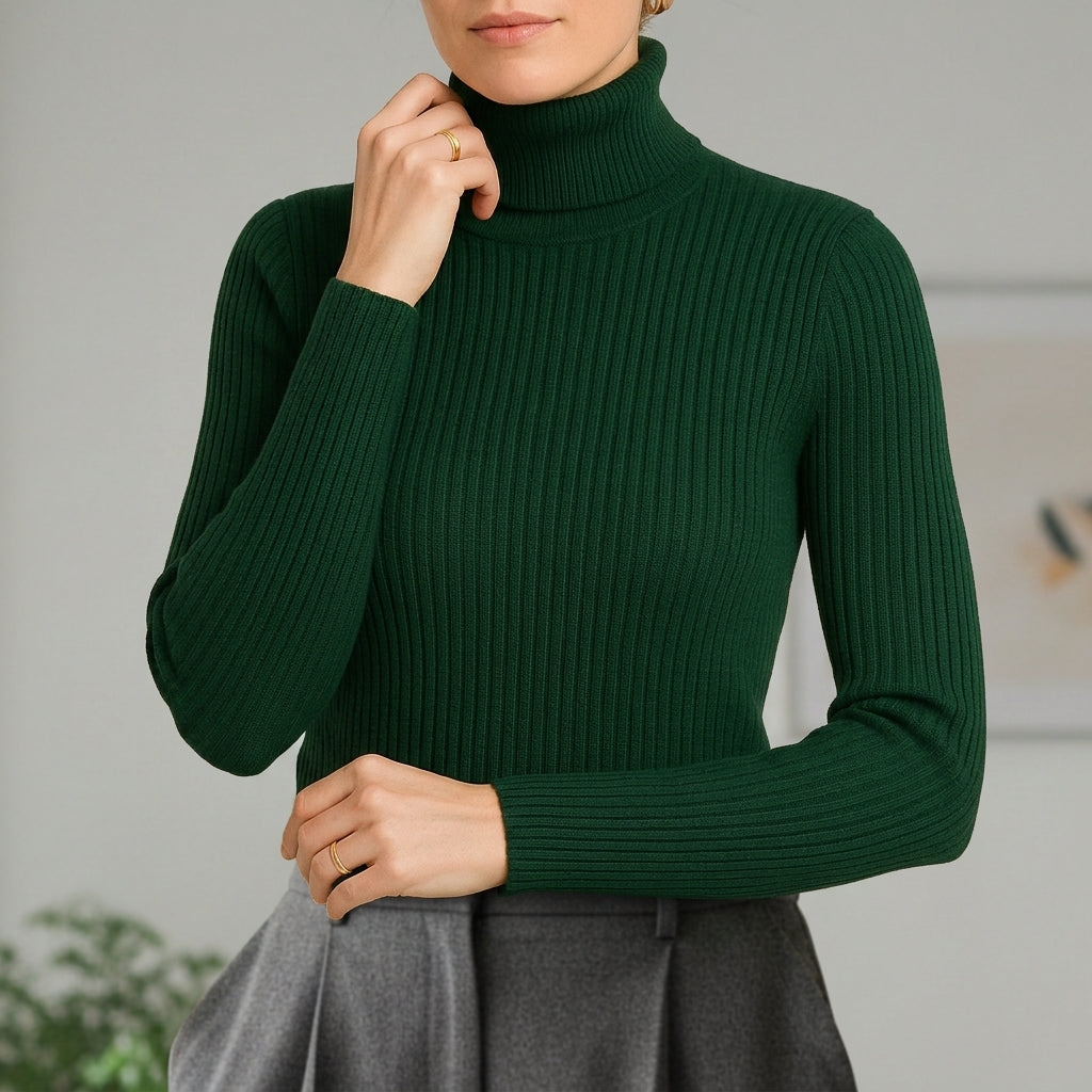 RIBBED TURTLENECK KNIT SWEATER FOR WOMEN