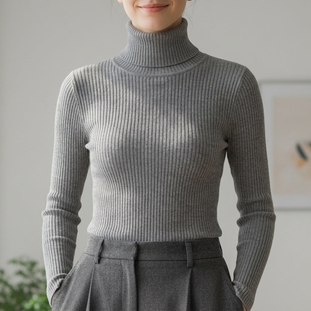RIBBED TURTLENECK KNIT SWEATER FOR WOMEN