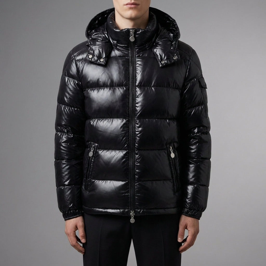 GLOSSY HOODED PUFFER JACKET FOR WOMEN