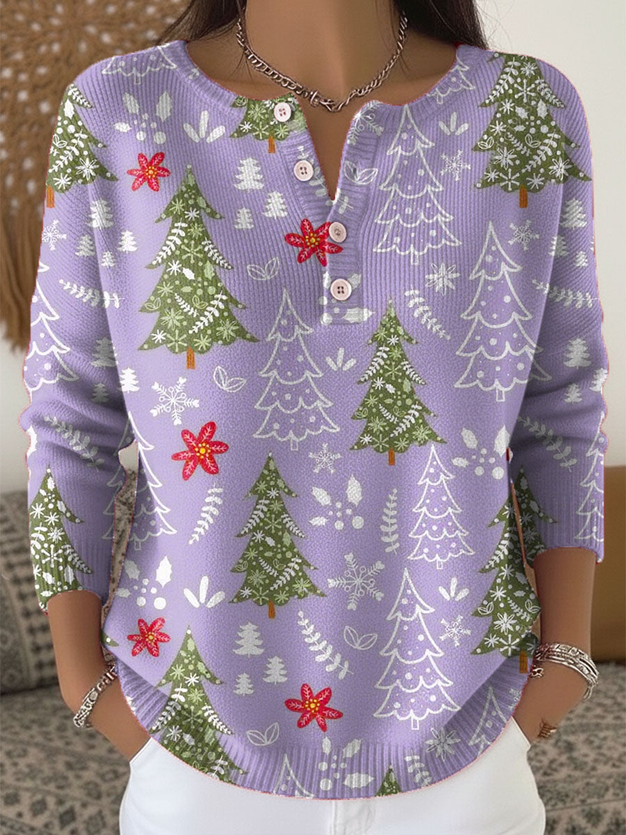 BUTTONED COLLAR CHRISTMAS SWEATER FOR WOMEN