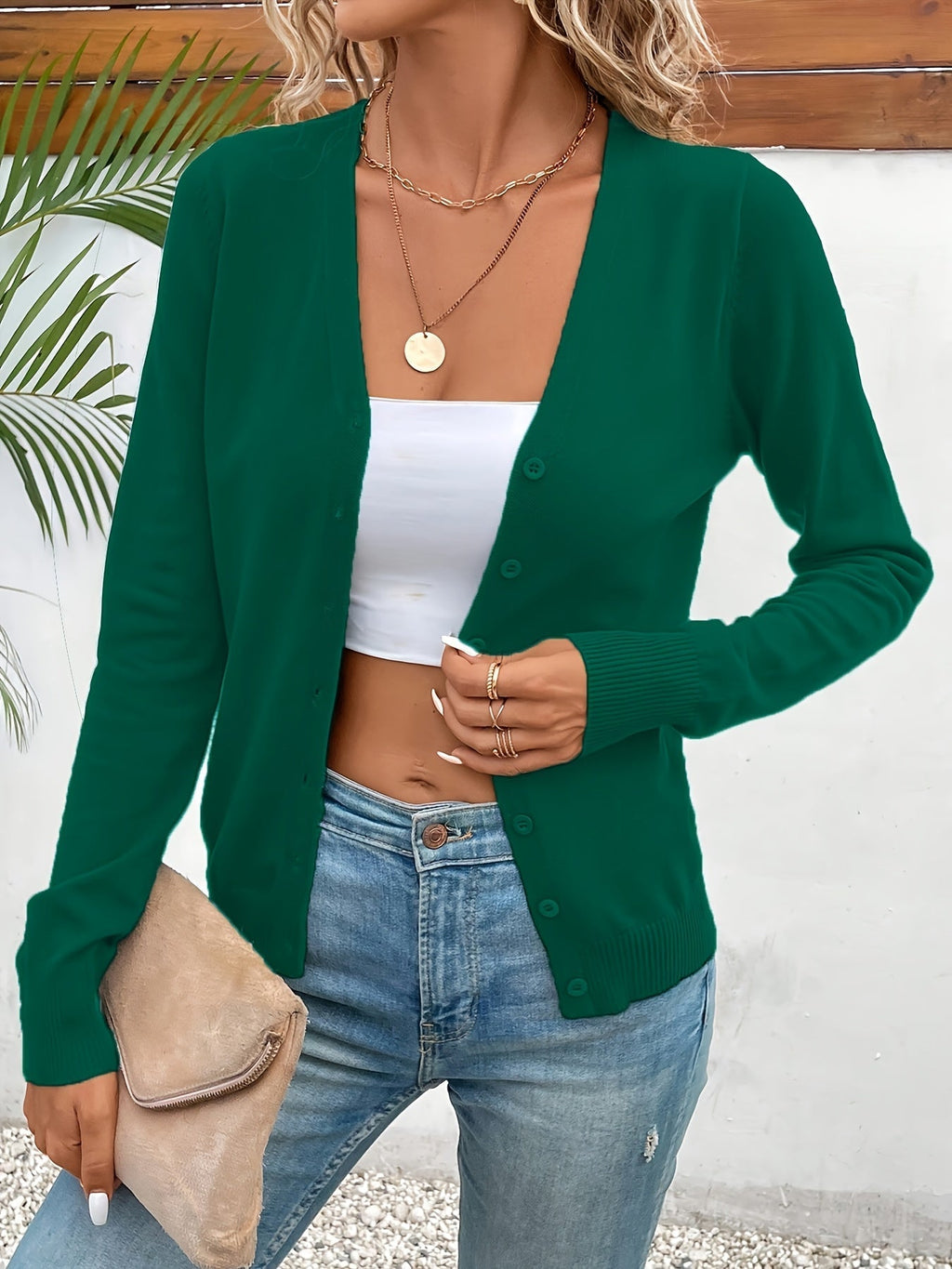 V-NECK BUTTON CARDIGAN FOR WOMEN