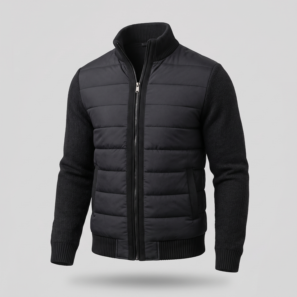 TEXTURED KNIT SLEEVE PUFFER JACKET FOR MEN