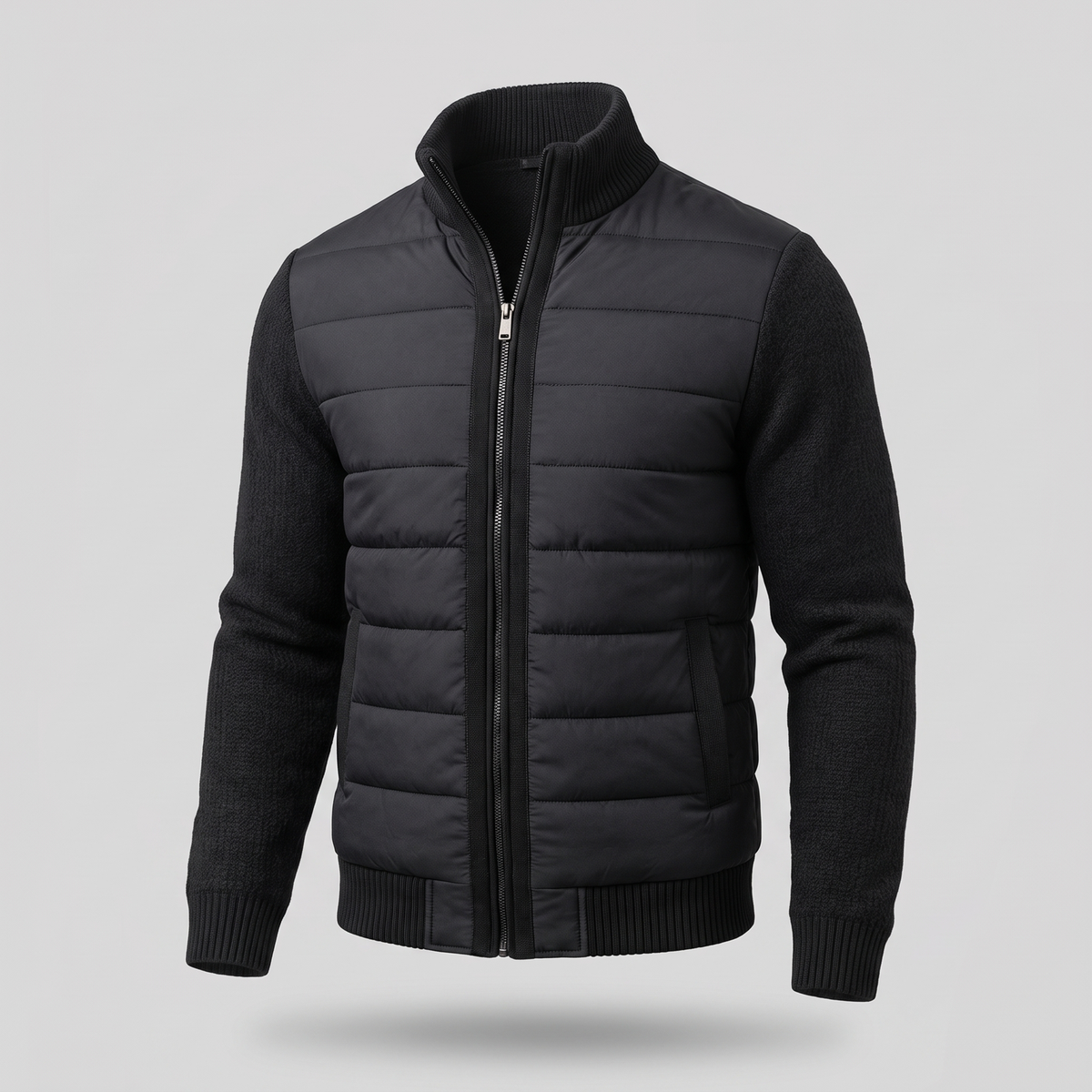 TEXTURED KNIT SLEEVE PUFFER JACKET FOR MEN