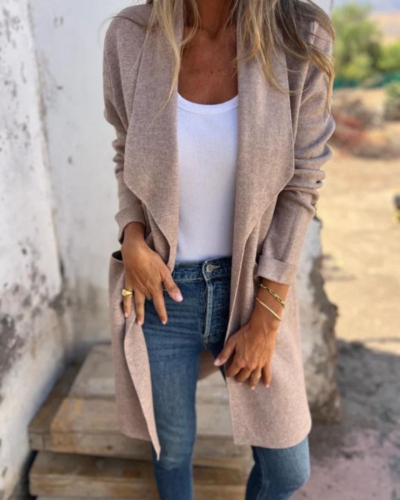 OPEN-FRONT LAPEL CARDIGAN FOR WOMEN