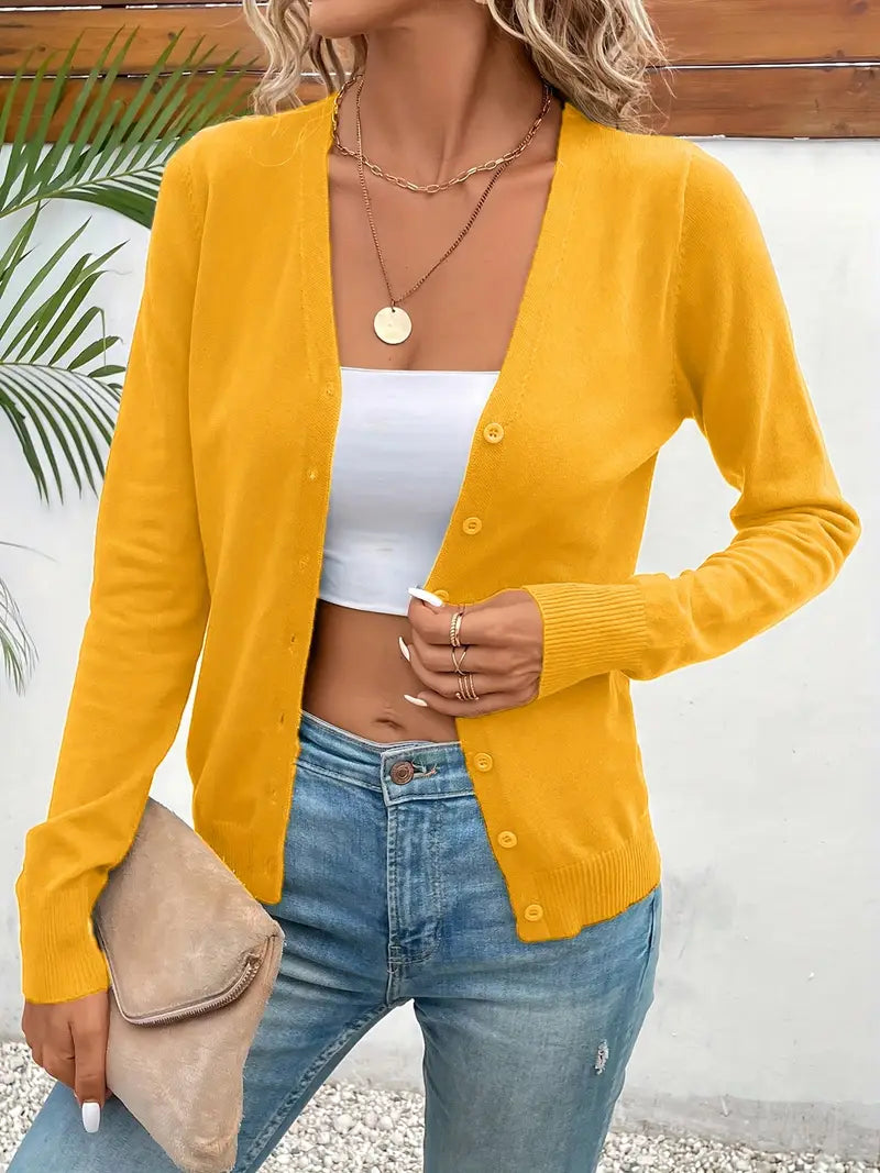 V-NECK BUTTON CARDIGAN FOR WOMEN