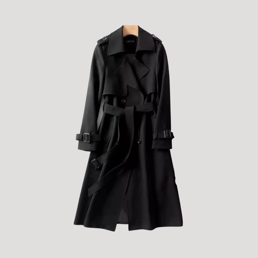TWO-ROW BUTTON BELTED TRENCH COAT FOR WOMEN