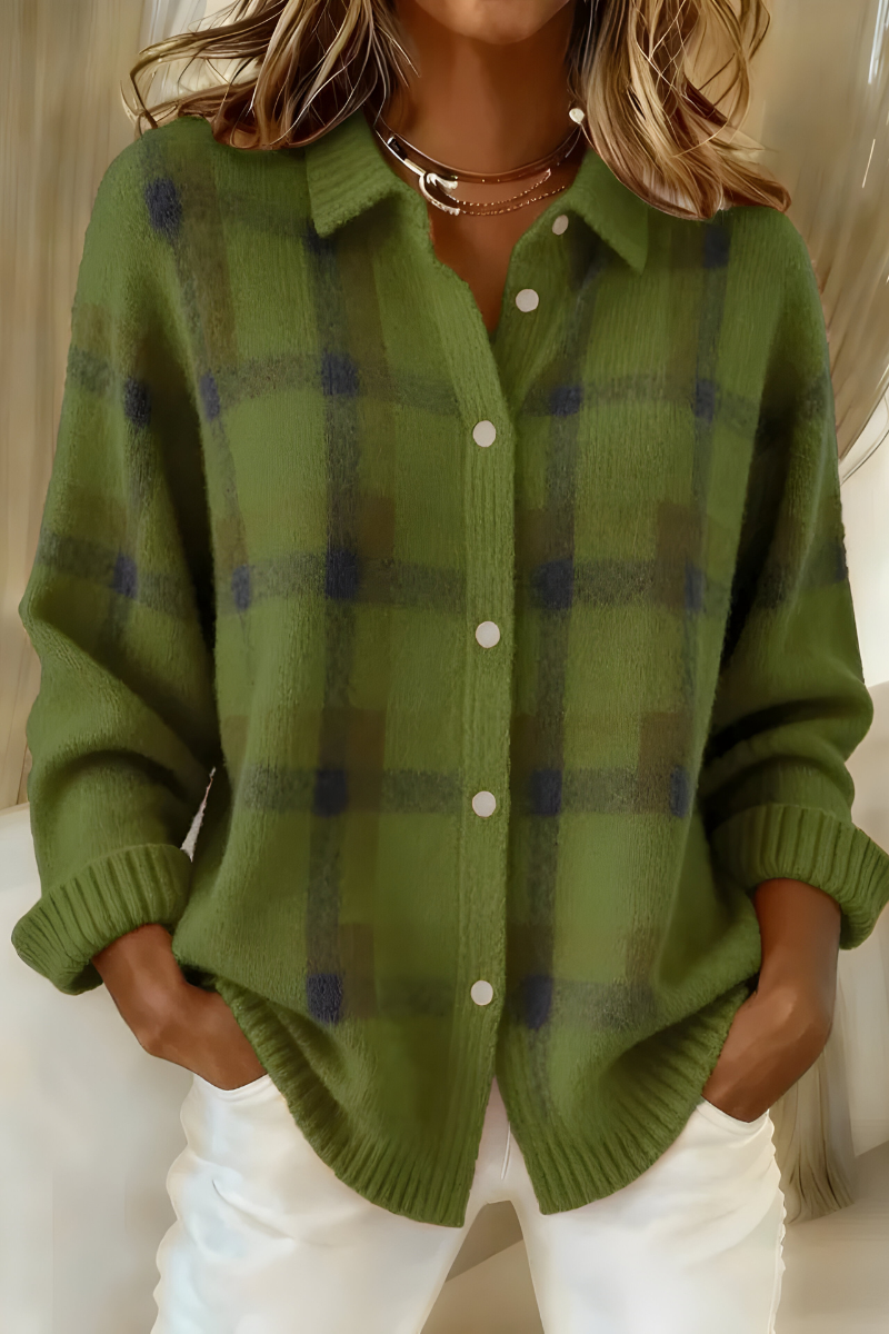 PLAID KNIT CARDIGAN FOR WOMEN
