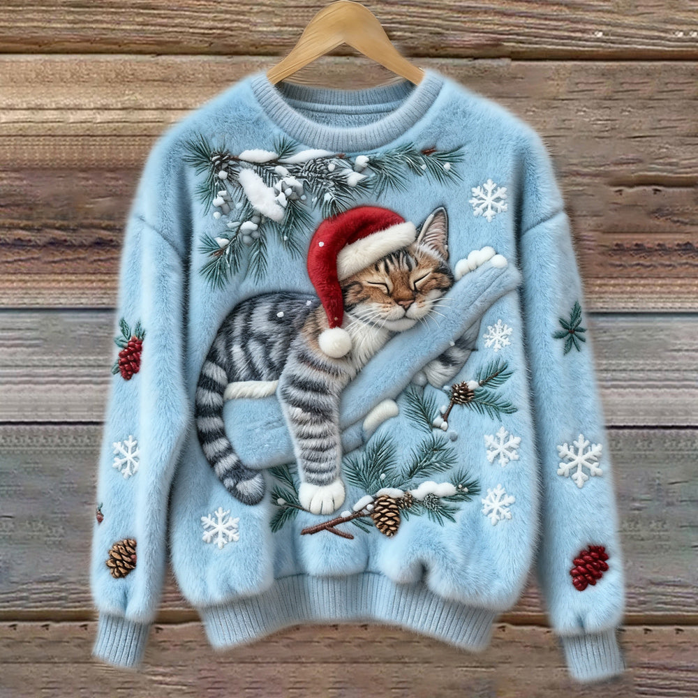CAT PRINT CHRISTMAS SWEATER FOR WOMEN