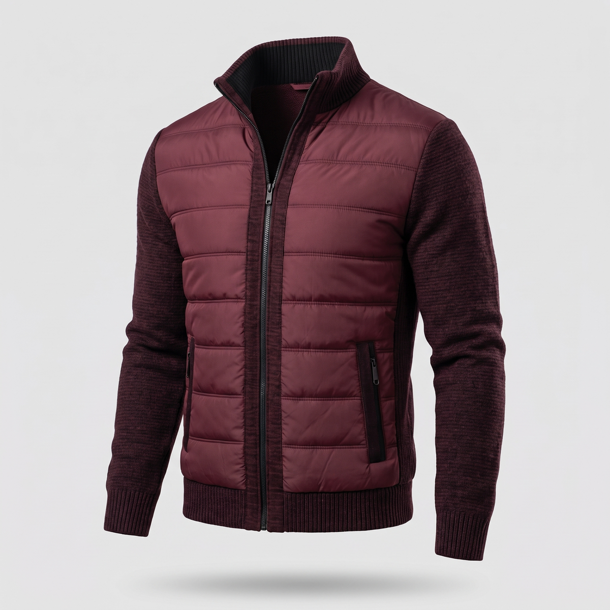 TEXTURED KNIT SLEEVE PUFFER JACKET FOR MEN