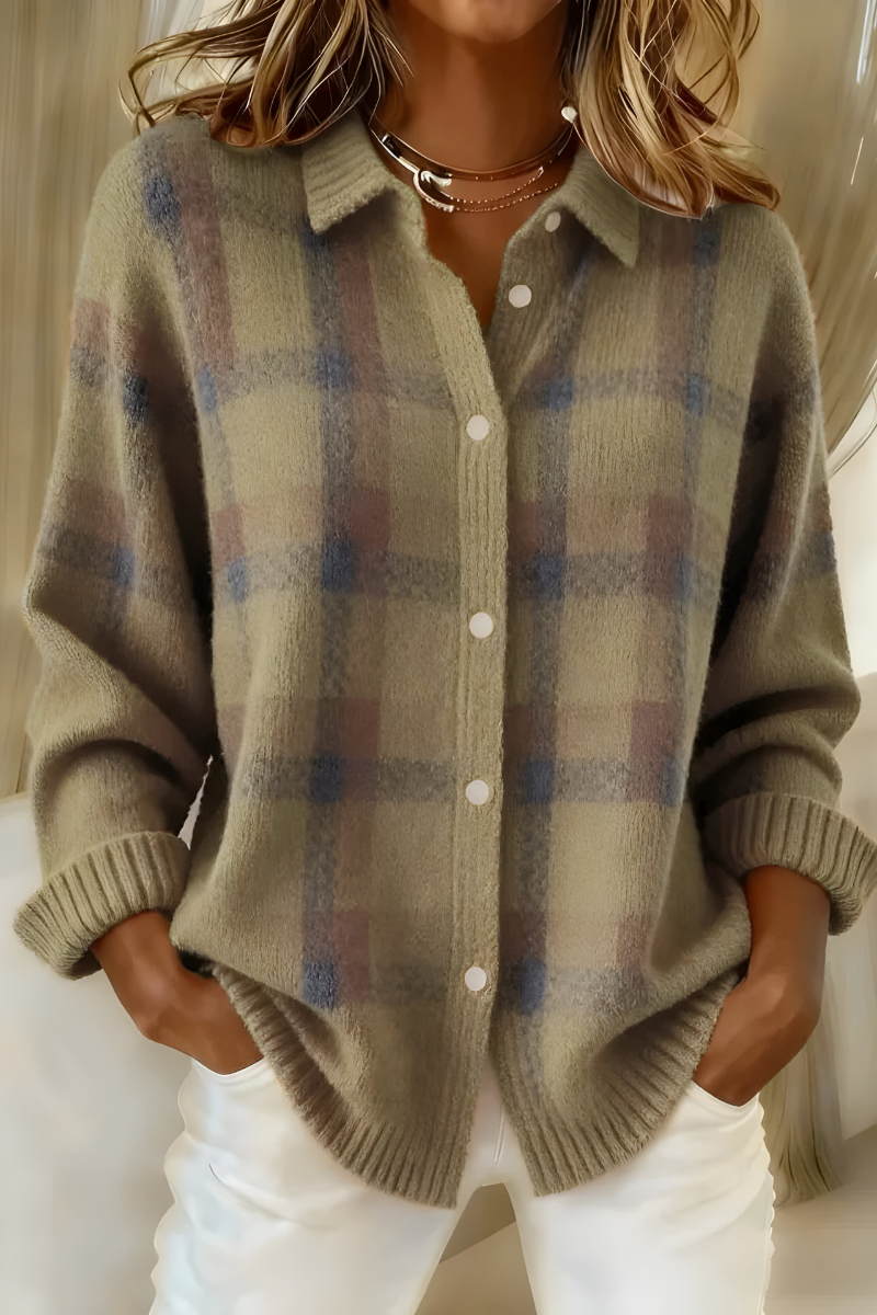 PLAID KNIT CARDIGAN FOR WOMEN
