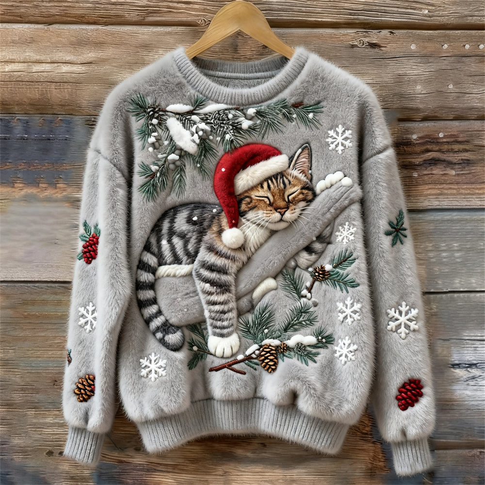 CAT PRINT CHRISTMAS SWEATER FOR WOMEN