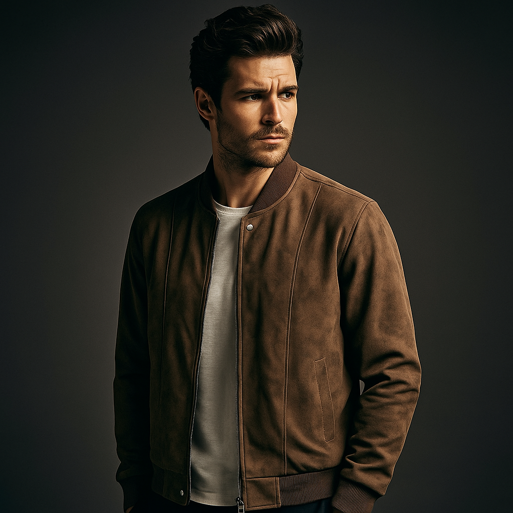 FAUX SUEDE BOMBER JACKET FOR MEN