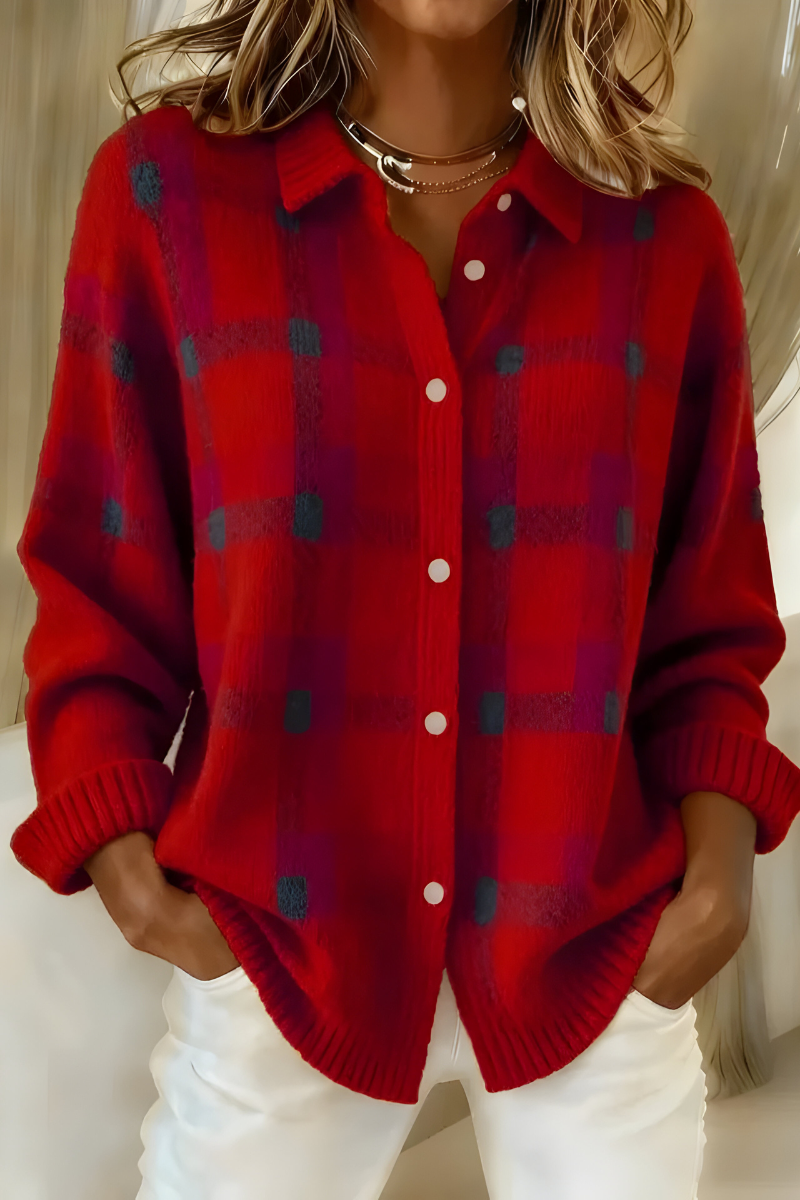 PLAID KNIT CARDIGAN FOR WOMEN