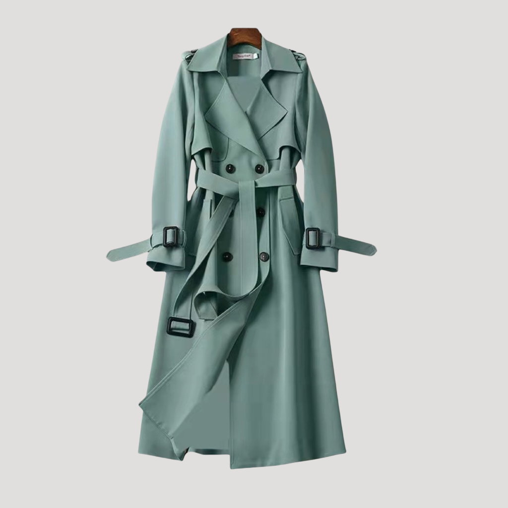 TWO-ROW BUTTON BELTED TRENCH COAT FOR WOMEN