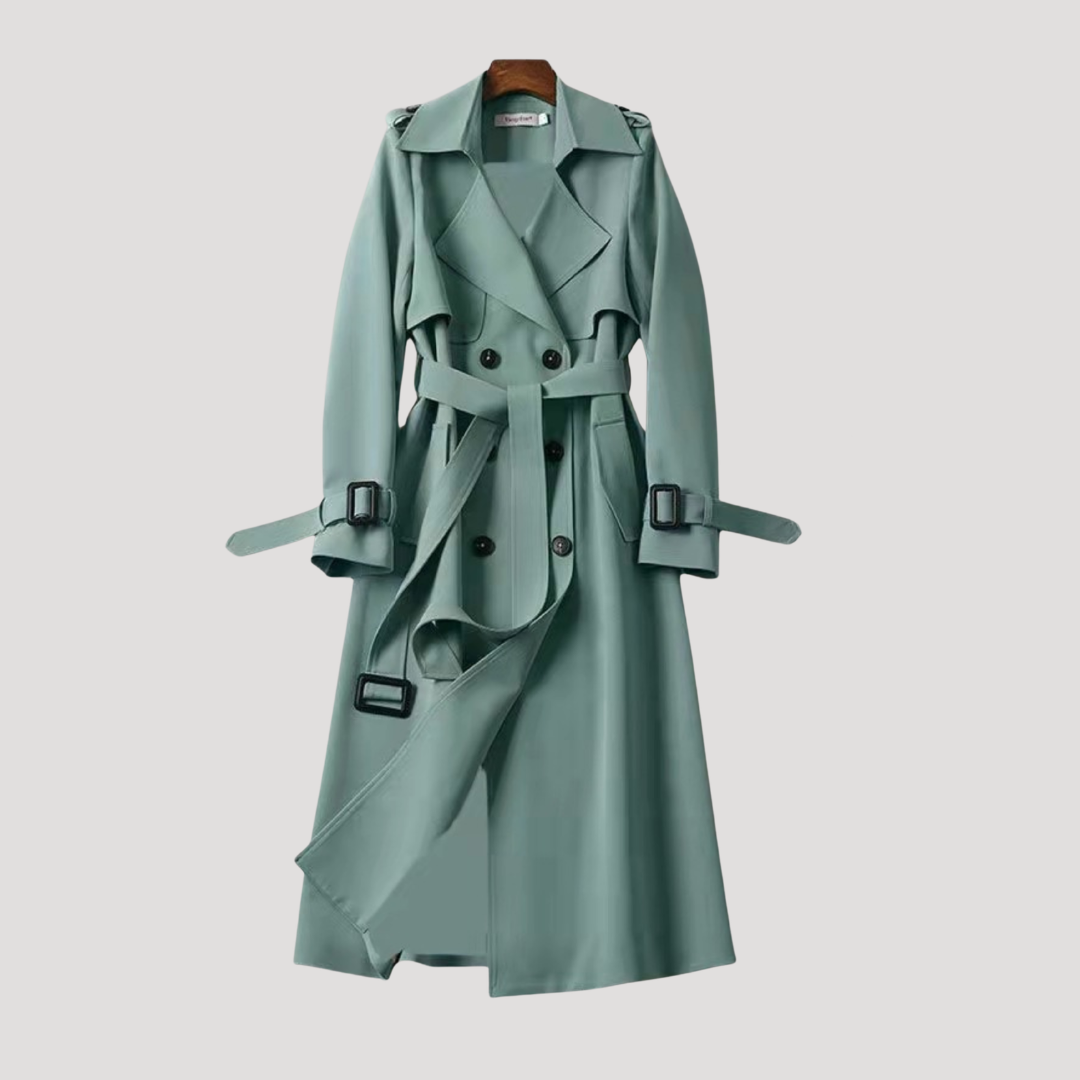 TWO-ROW BUTTON BELTED TRENCH COAT FOR WOMEN