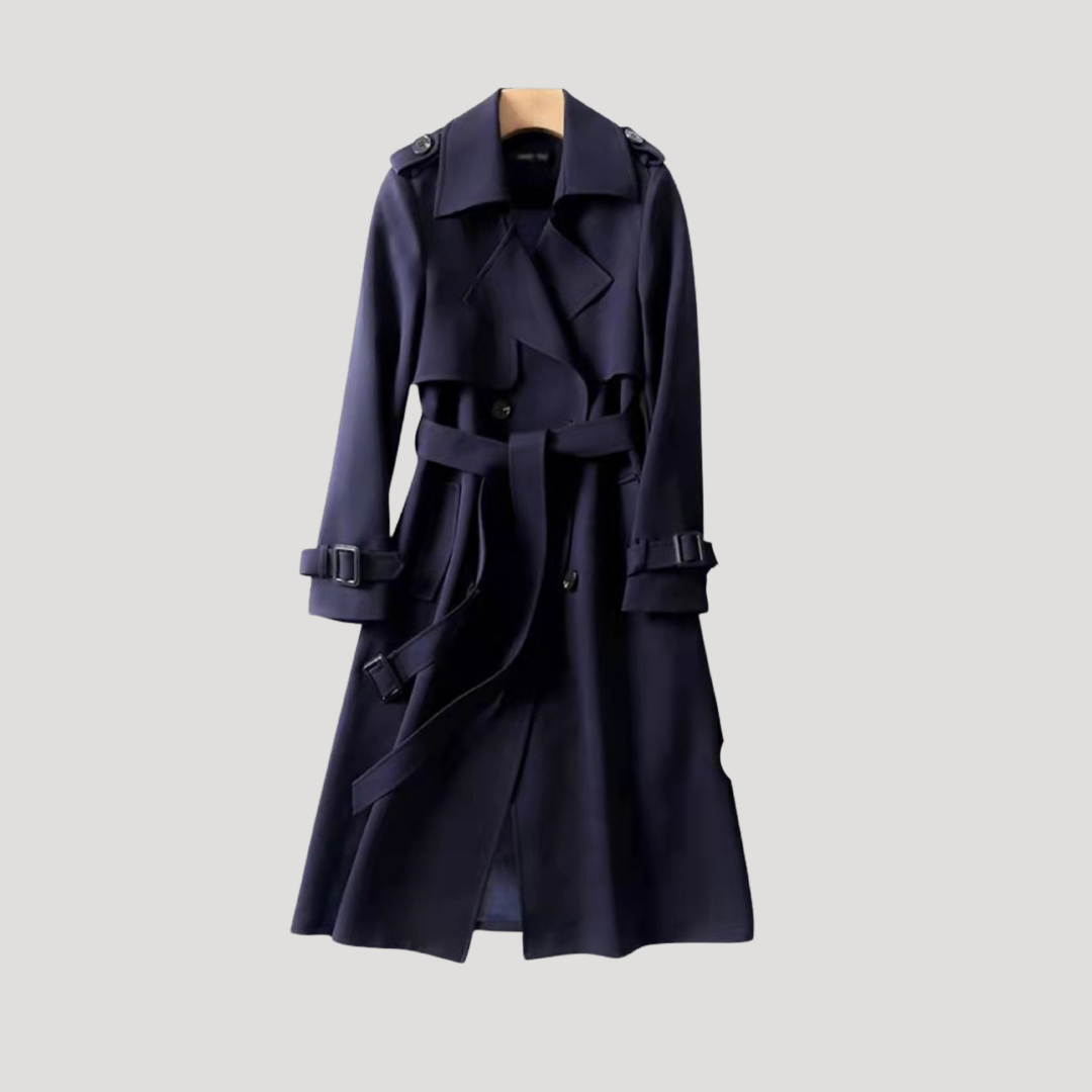 TWO-ROW BUTTON BELTED TRENCH COAT FOR WOMEN