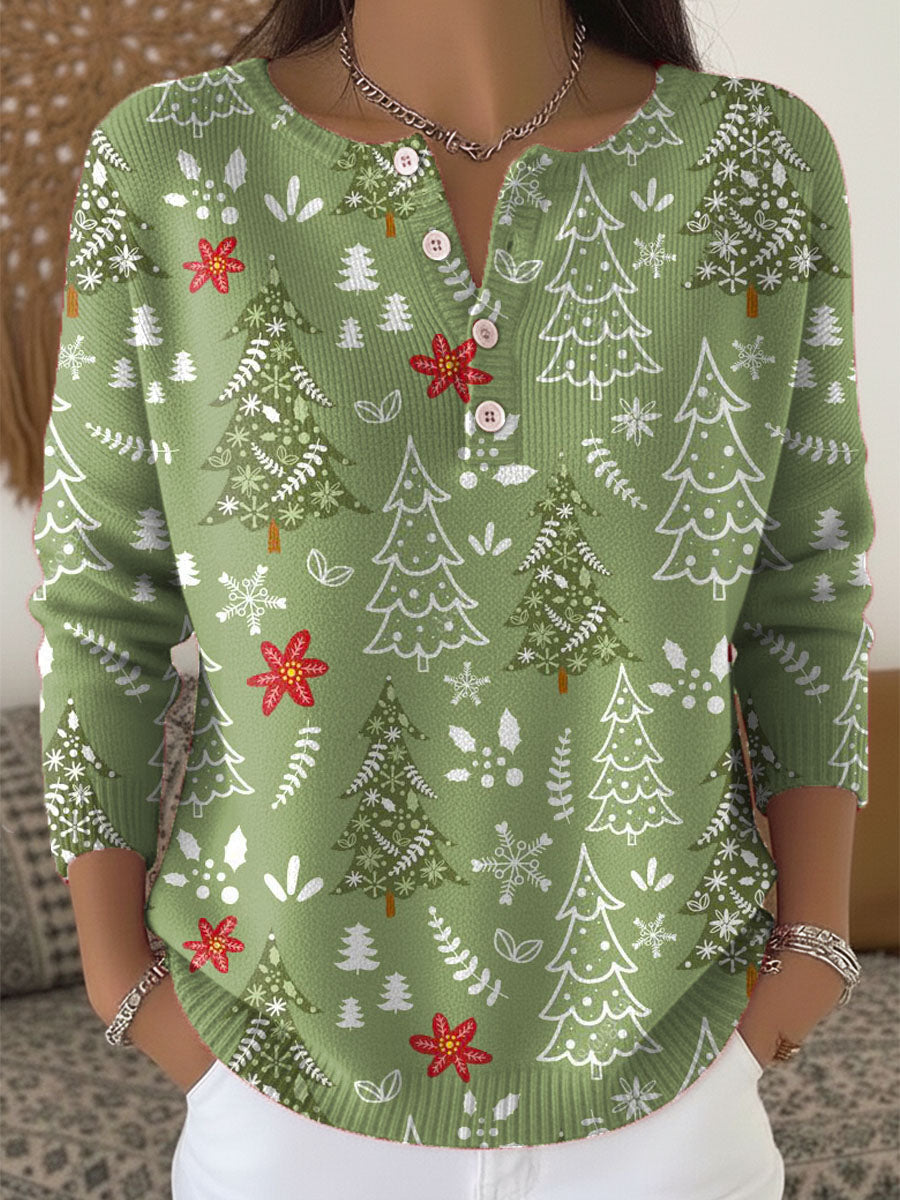 BUTTONED COLLAR CHRISTMAS SWEATER FOR WOMEN