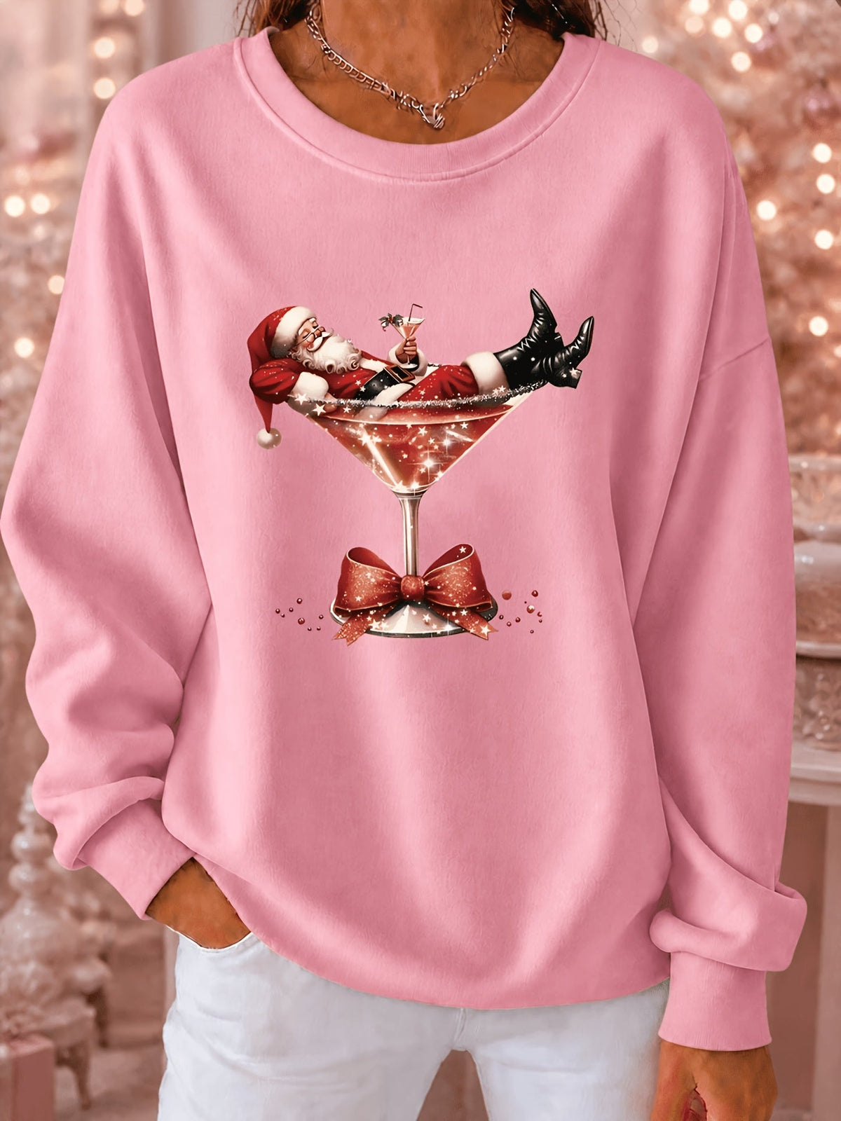 PRINTED CREW NECK CHRISTMAS SWEATER FOR WOMEN