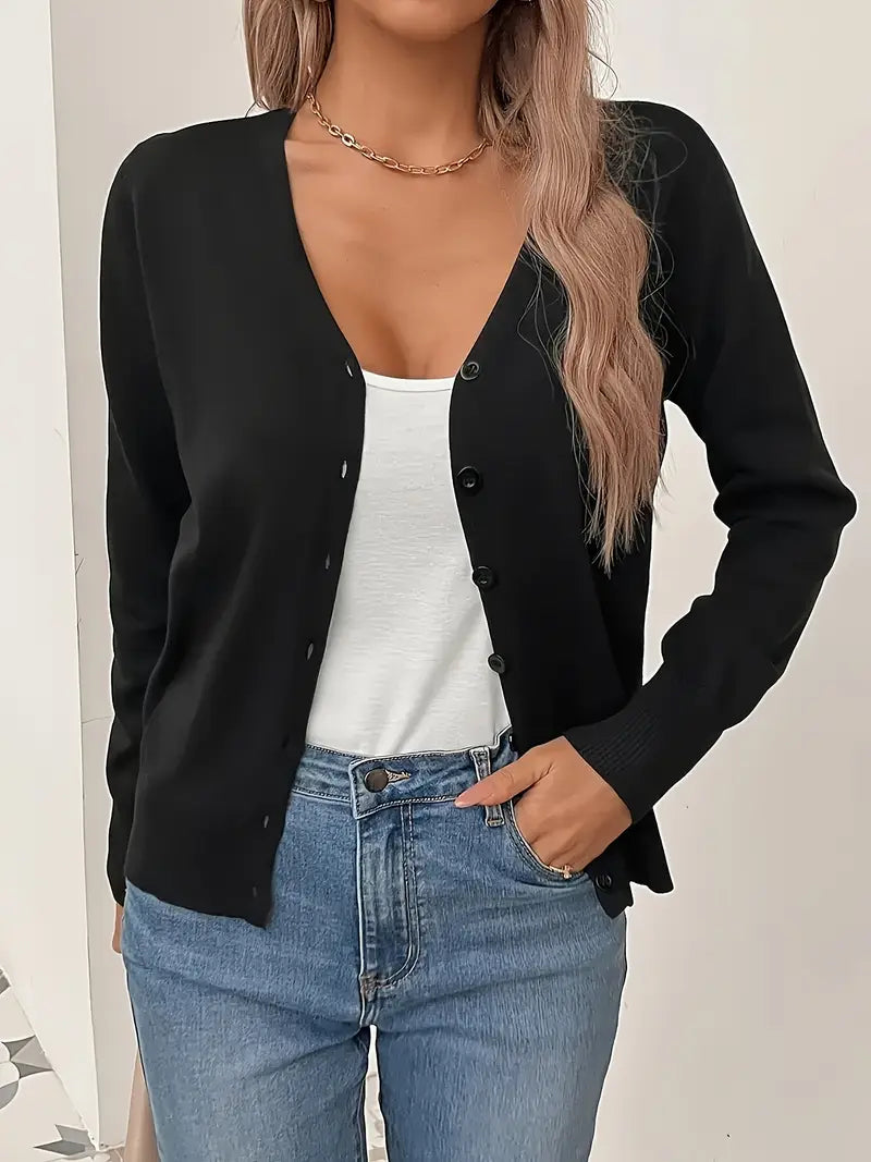 V-NECK BUTTON CARDIGAN FOR WOMEN