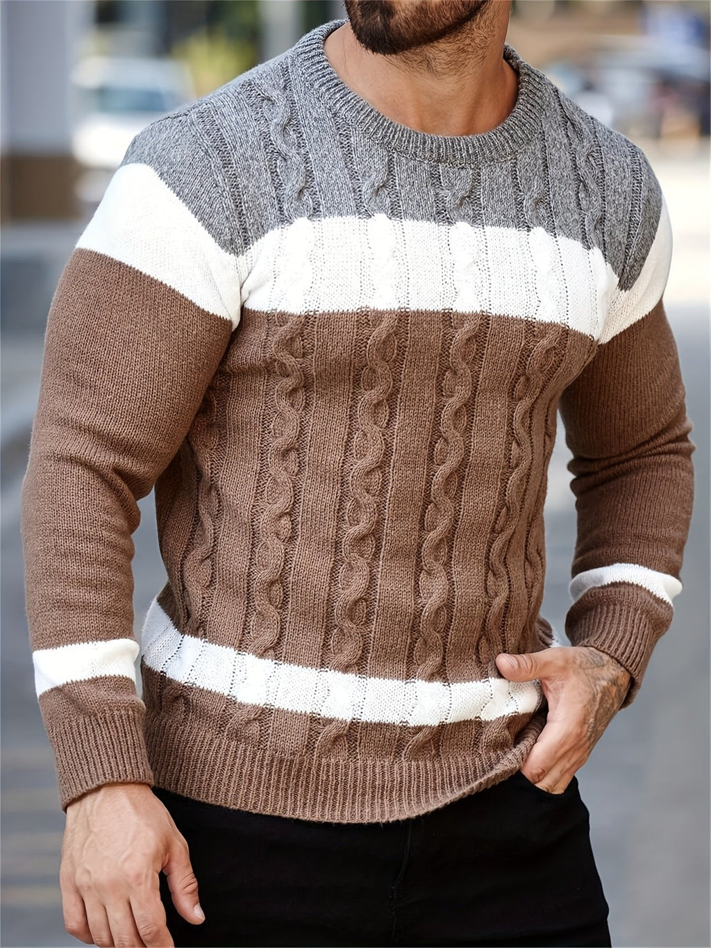 COLOR-BLOCK KNIT SWEATER FOR MEN