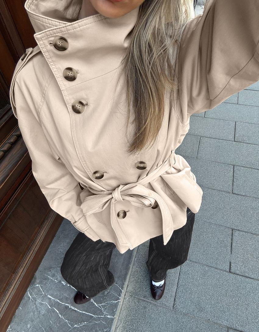 BELTED TRENCH COAT FOR WOMEN DAMEN LANGE WINTERJACKE