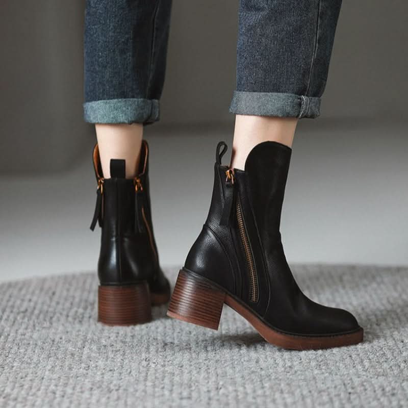 SIDE-ZIP LEATHER BOOT FOR WOMEN