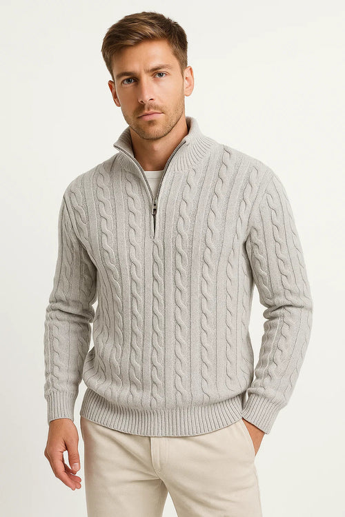 CABLE KNIT ZIP SWEATER FOR MEN