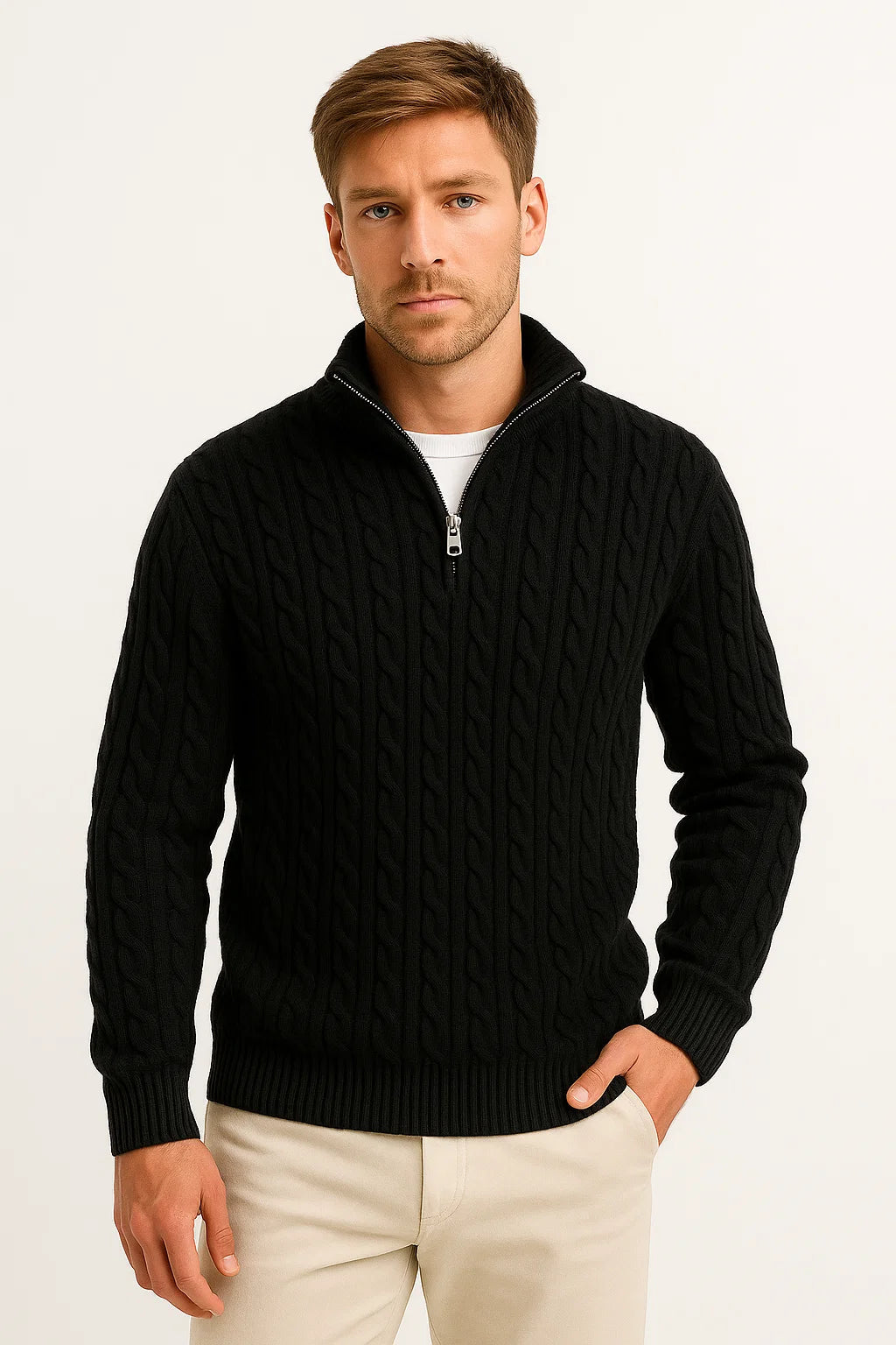 CABLE KNIT ZIP SWEATER FOR MEN