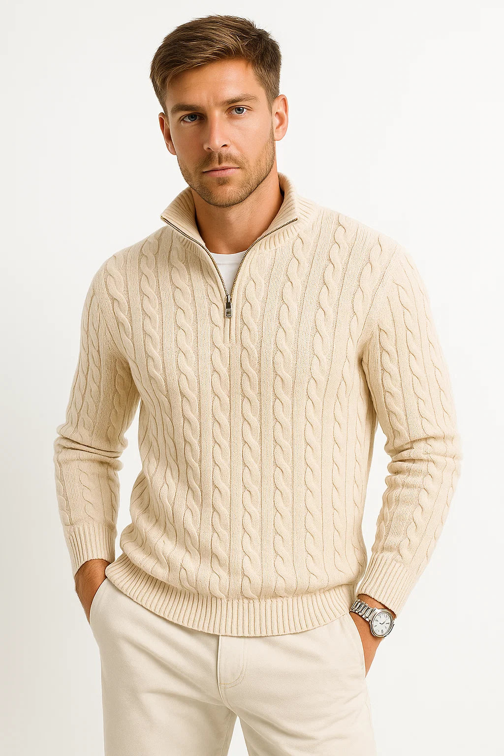CABLE KNIT ZIP SWEATER FOR MEN