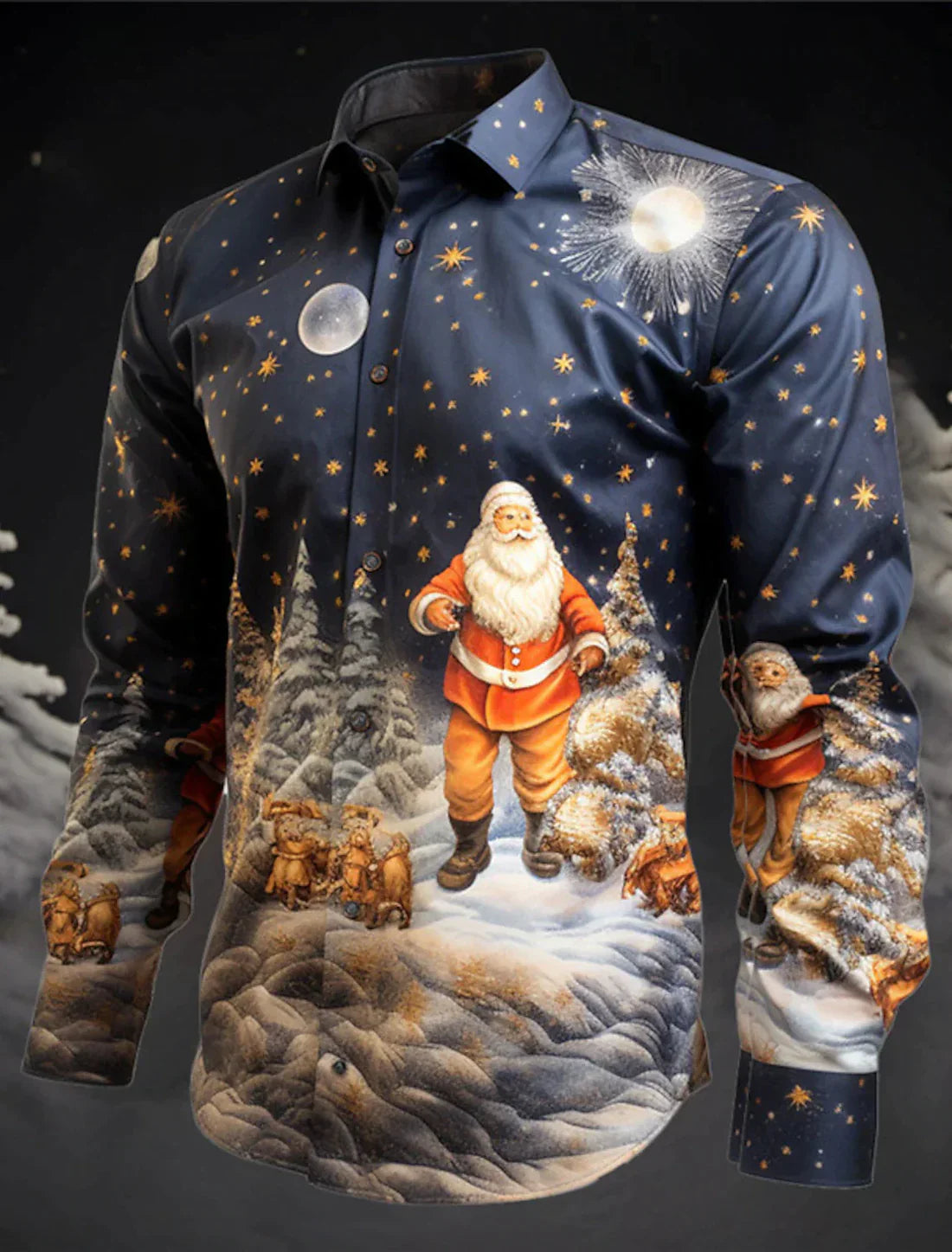 BUTTON-DOWN COLLAR CHRISTMAS BLOUSE FOR MEN