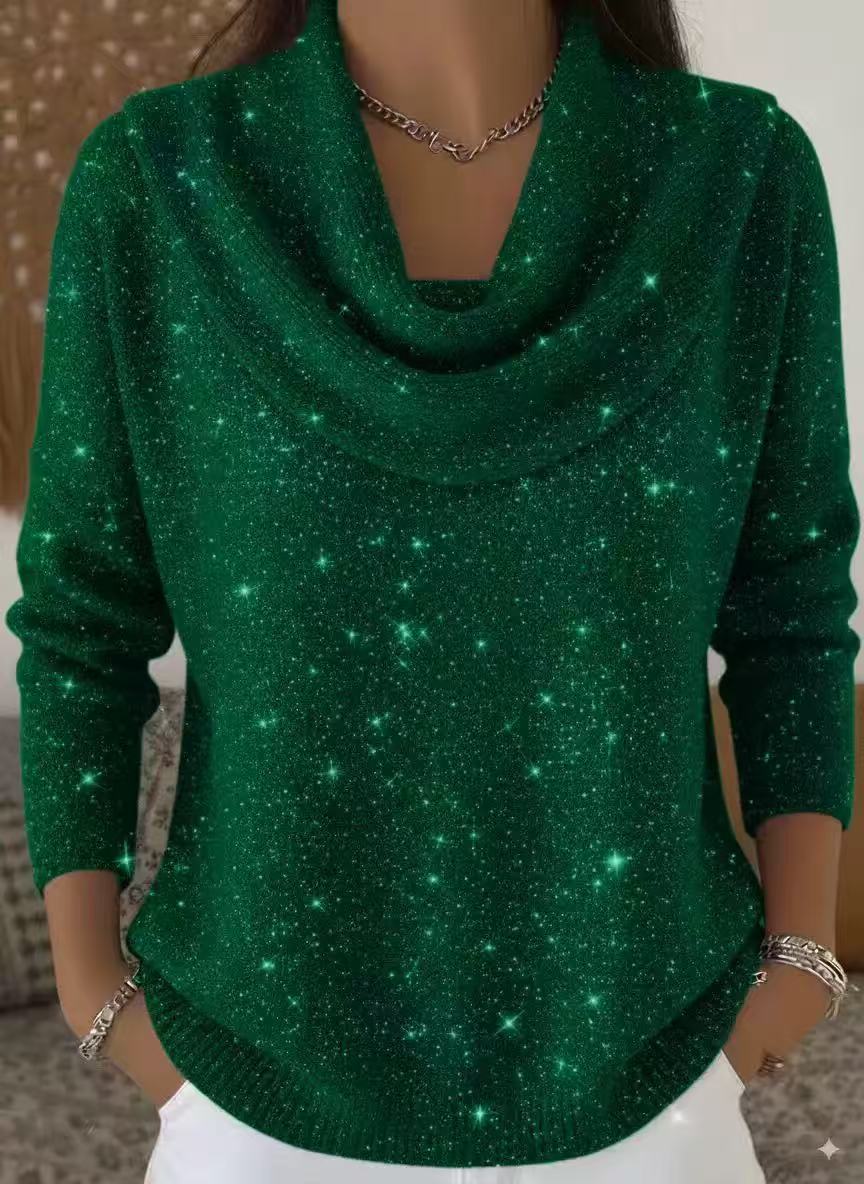SEQUIN DRAPED NECK CHRISTMAS SWEATER FOR WOMEN