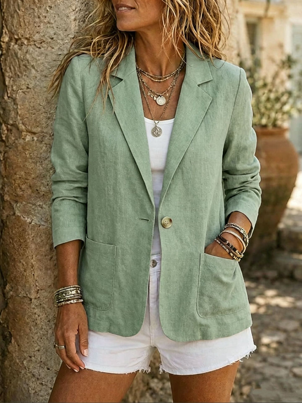 NOTCH LAPEL POCKET BLAZER FOR WOMEN