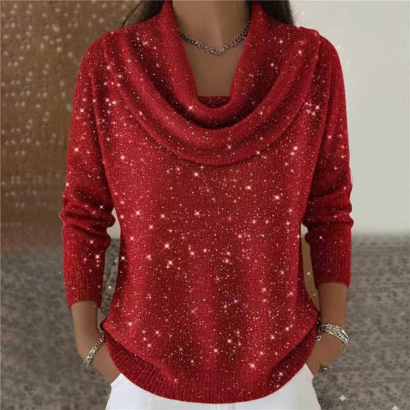 SEQUIN DRAPED NECK CHRISTMAS SWEATER FOR WOMEN