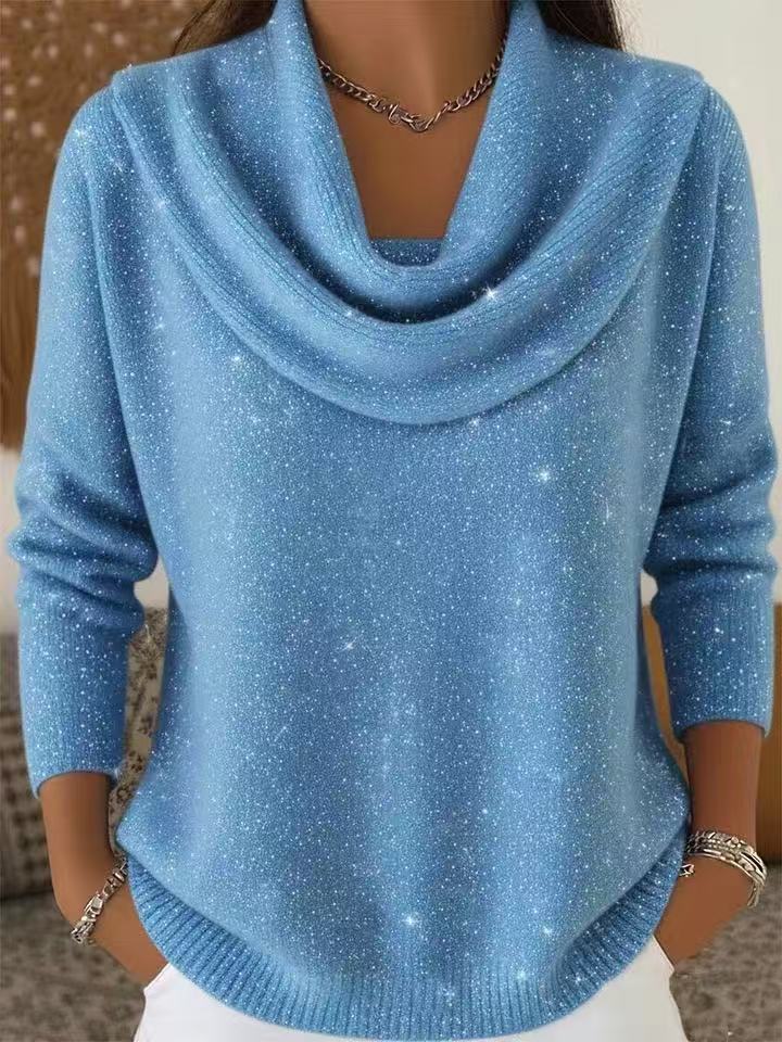 SEQUIN DRAPED NECK CHRISTMAS SWEATER FOR WOMEN