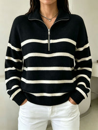 STRIPED HALF-ZIP SWEATER FOR WOMEN