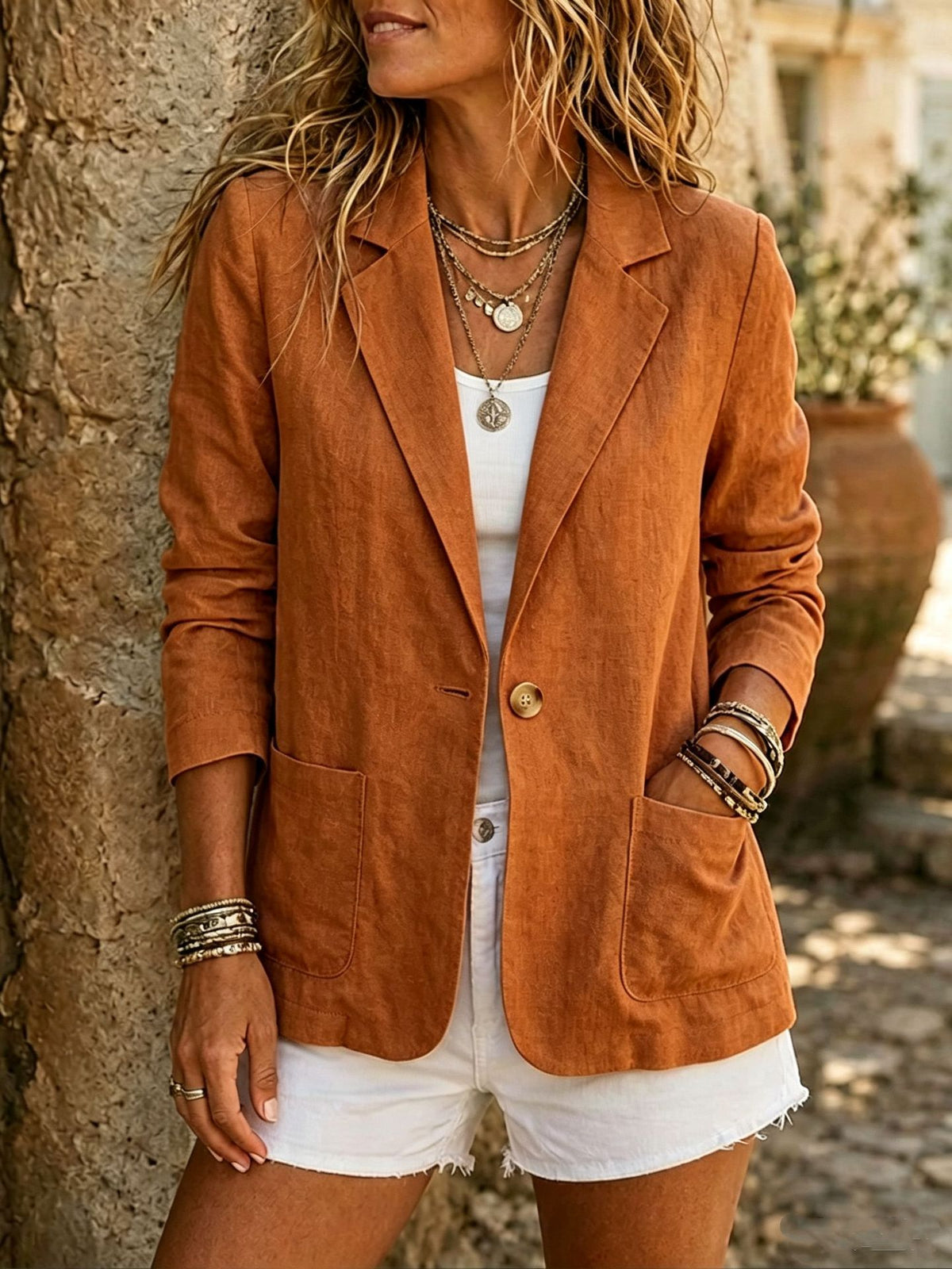 NOTCH LAPEL POCKET BLAZER FOR WOMEN