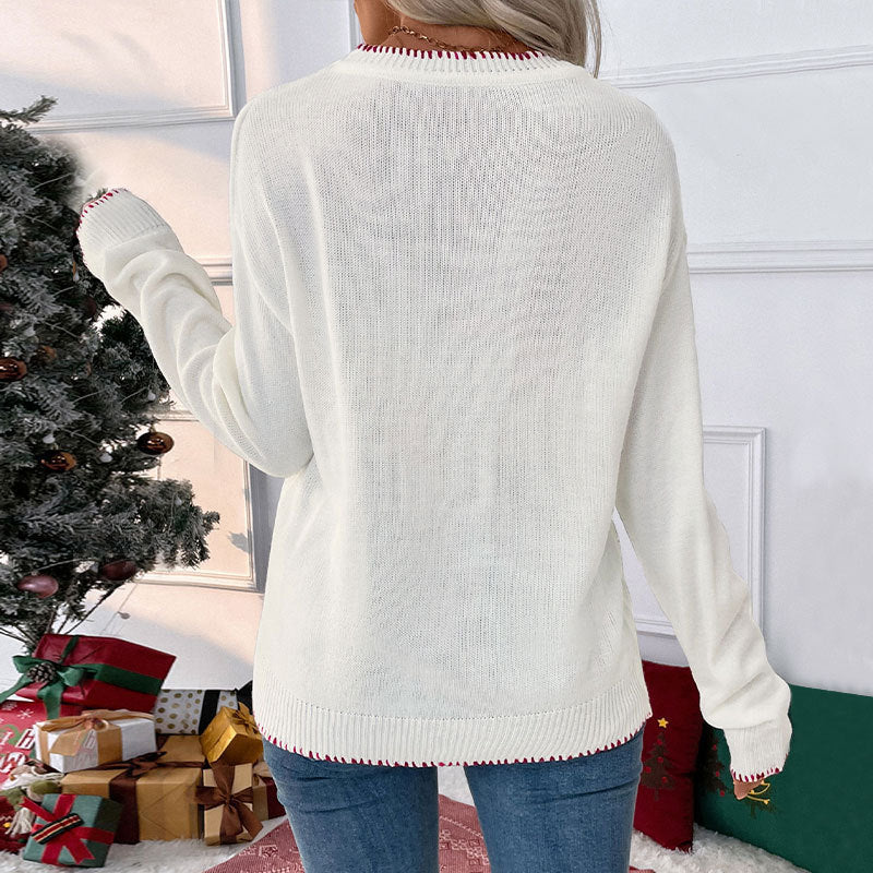 EMBROIDERED BOW CHRISTMAS SWEATER FOR WOMEN