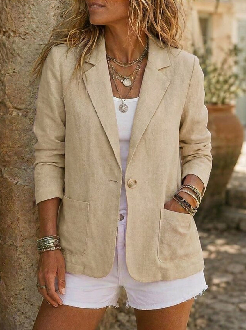 NOTCH LAPEL POCKET BLAZER FOR WOMEN