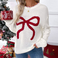 EMBROIDERED BOW CHRISTMAS SWEATER FOR WOMEN
