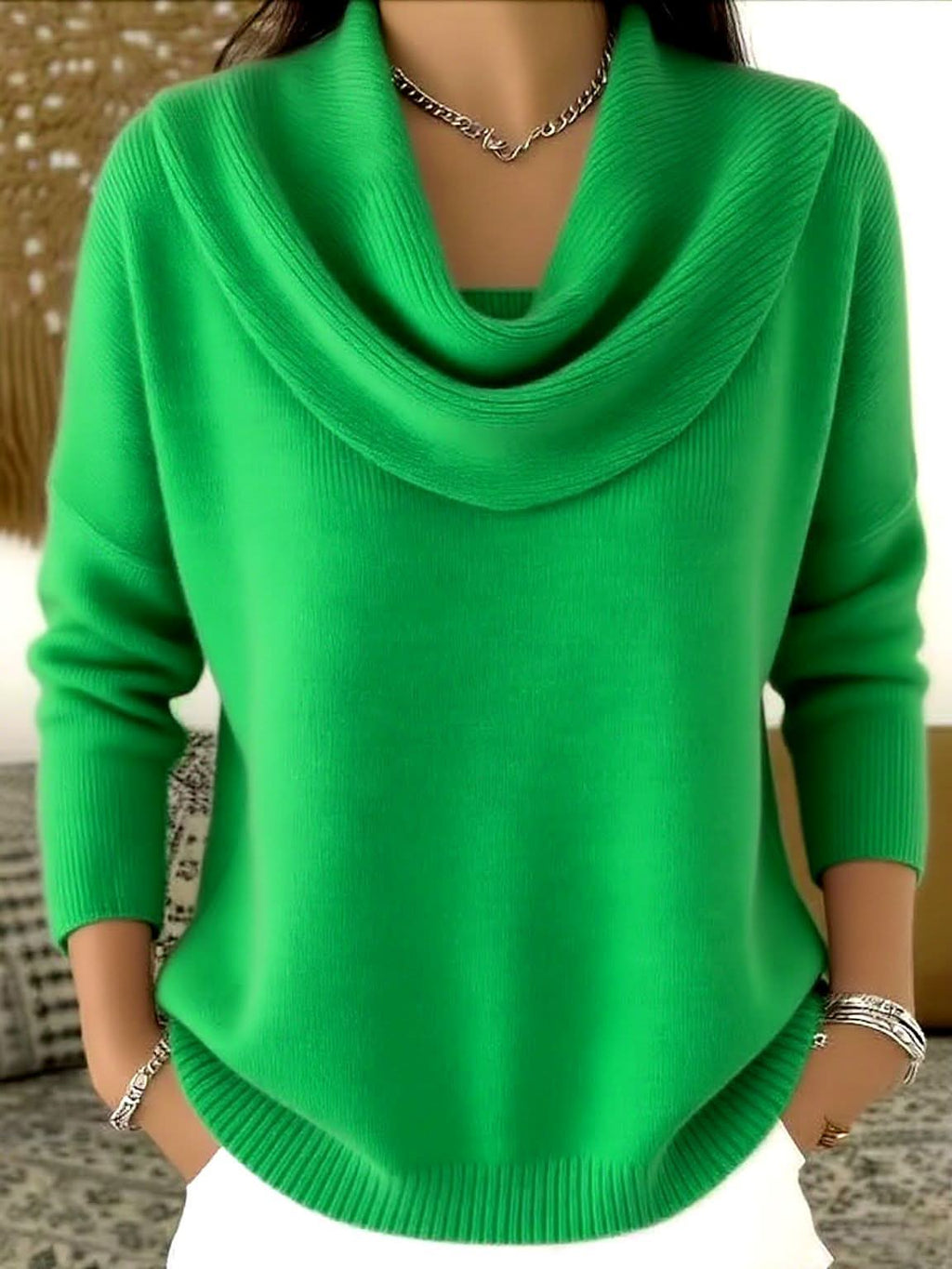 COWL NECK KNIT SWEATER FOR WOMEN