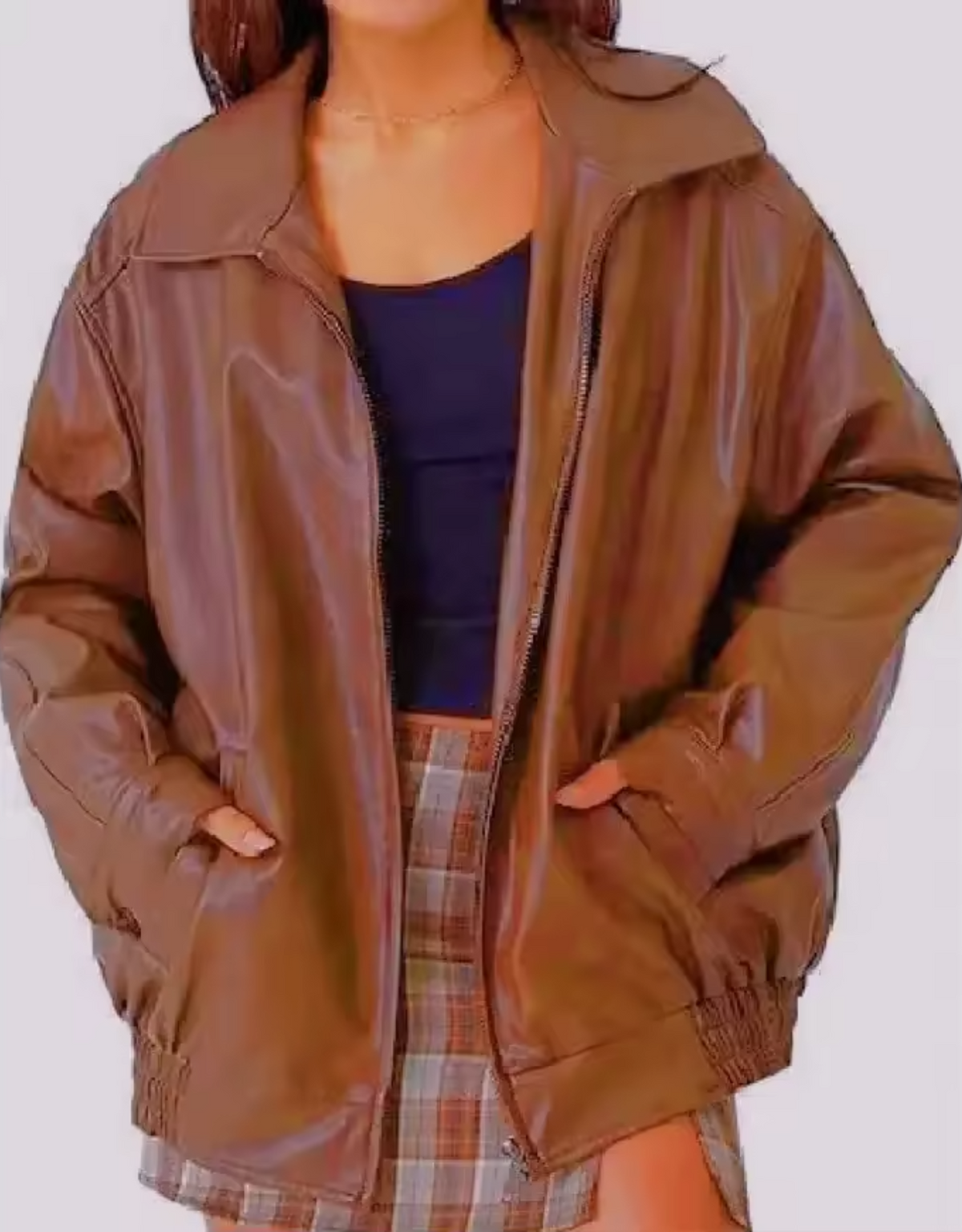 OVERSIZED FAUX SUEDE LEATHER JACKET FOR WOMEN