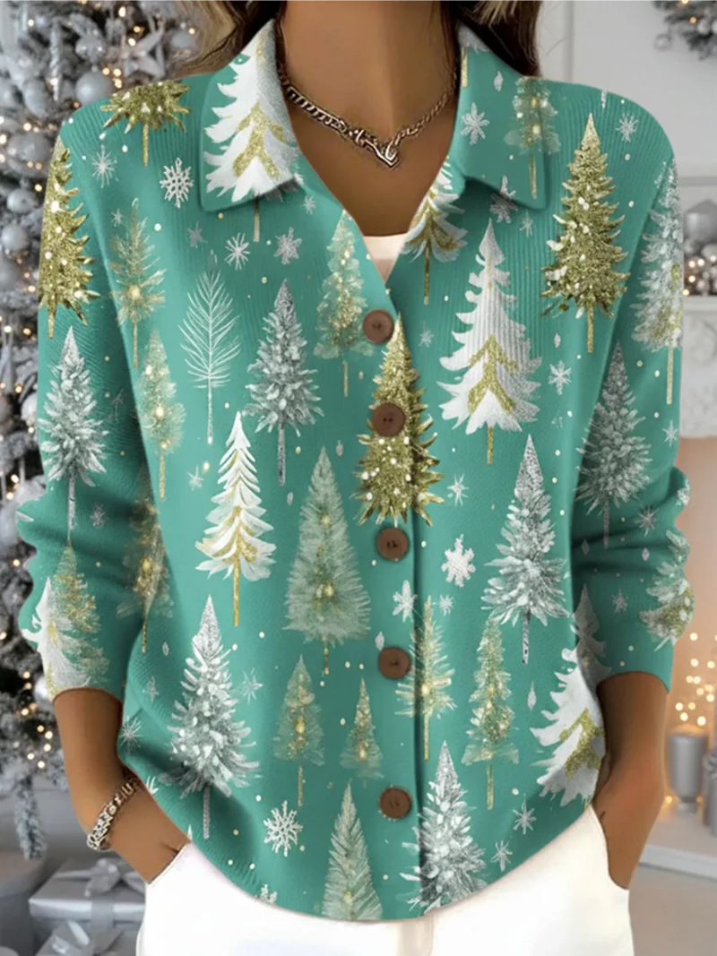 PINE PRINT CHRISTMAS SWEATER FOR WOMEN