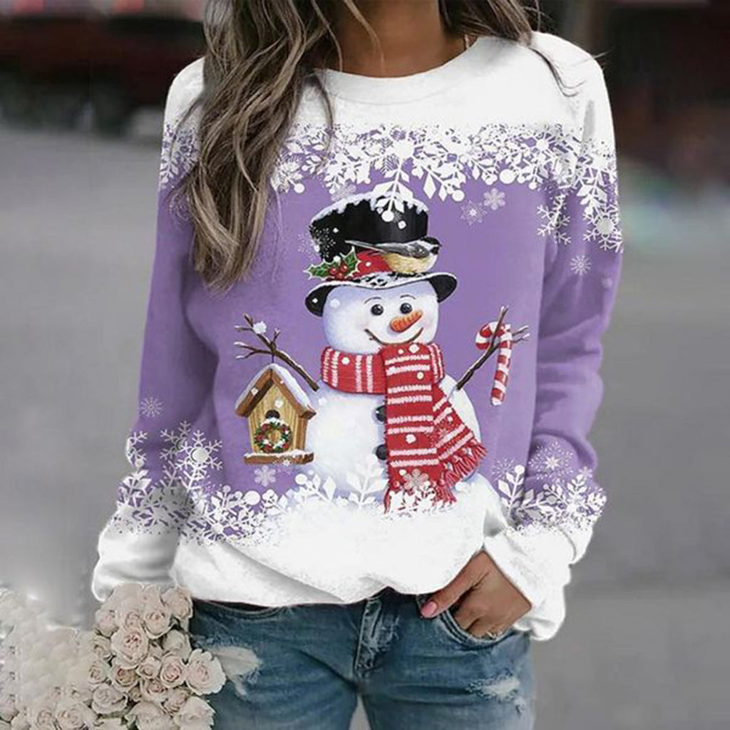 SNOWMAN PRINT CHRISTMAS SWEATER FOR WOMEN