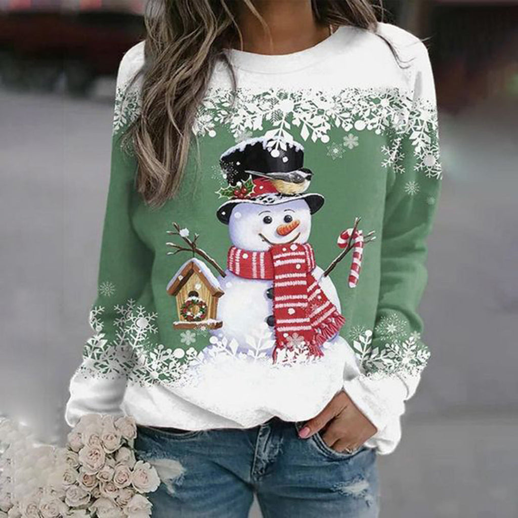 SNOWMAN PRINT CHRISTMAS SWEATER FOR WOMEN