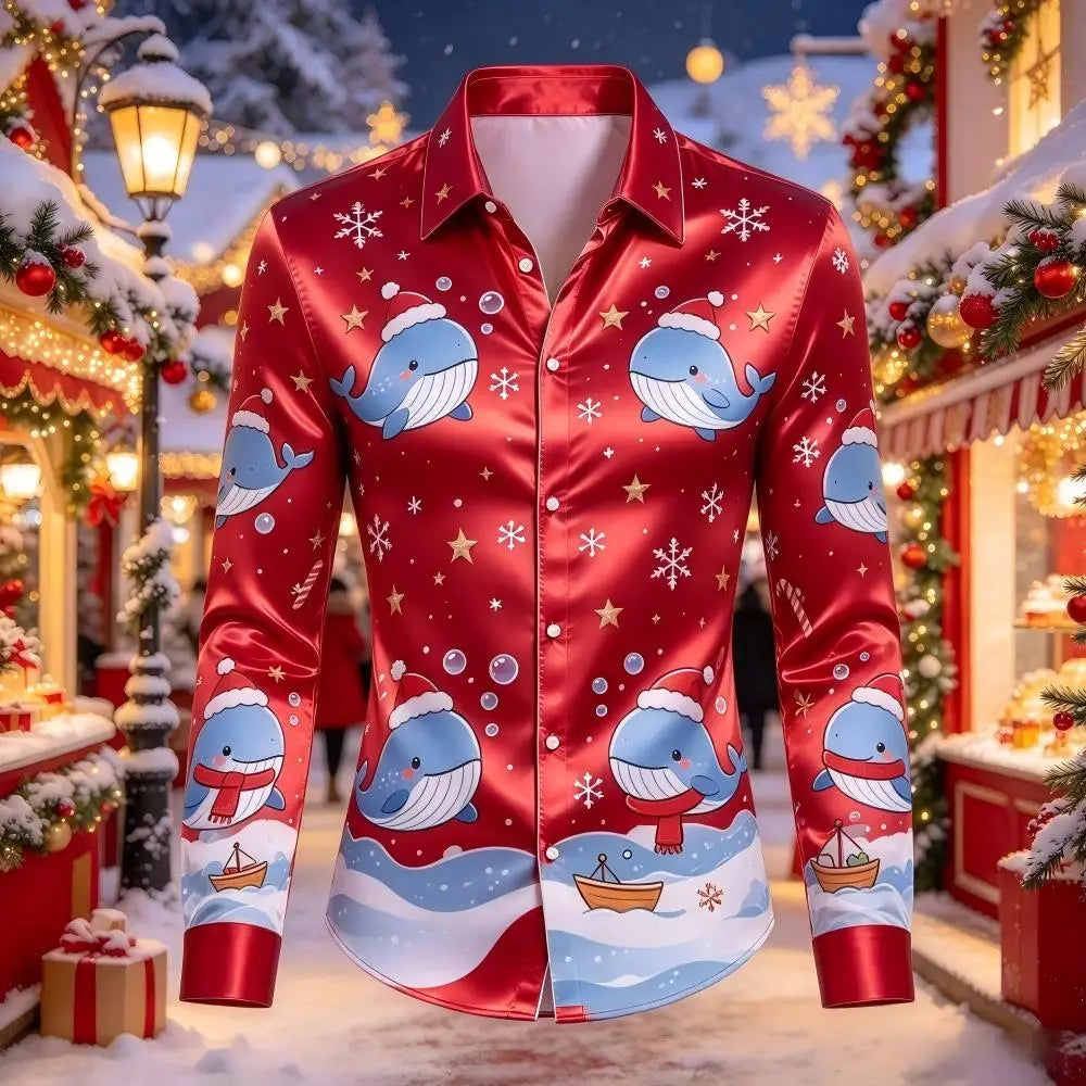 PRINTED SATIN CHRISTMAS BLOUSE FOR MEN