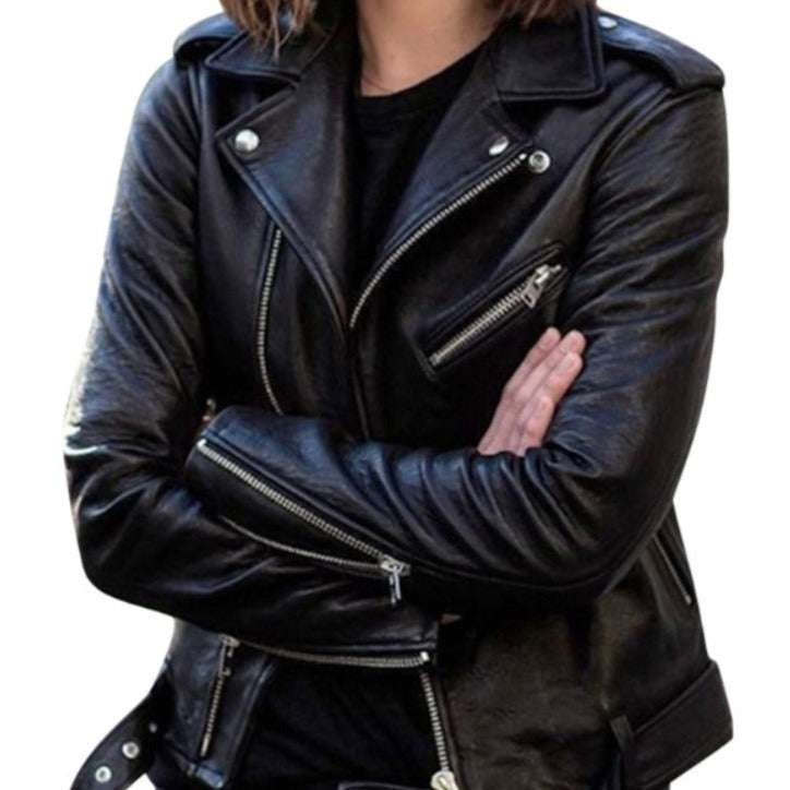 WALERIA SLIM FIT LEATHER JACKET FOR WOMEN