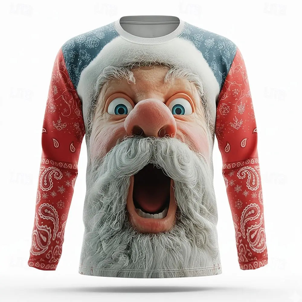3D SANTA PRINT CHRISTMAS BLOUSE FOR MEN